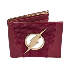 DC COMICS THE FLASH SUIT UP BI‑FOLD RED WALLET – GOLD EMBLEM – CARD & ID SLOTS